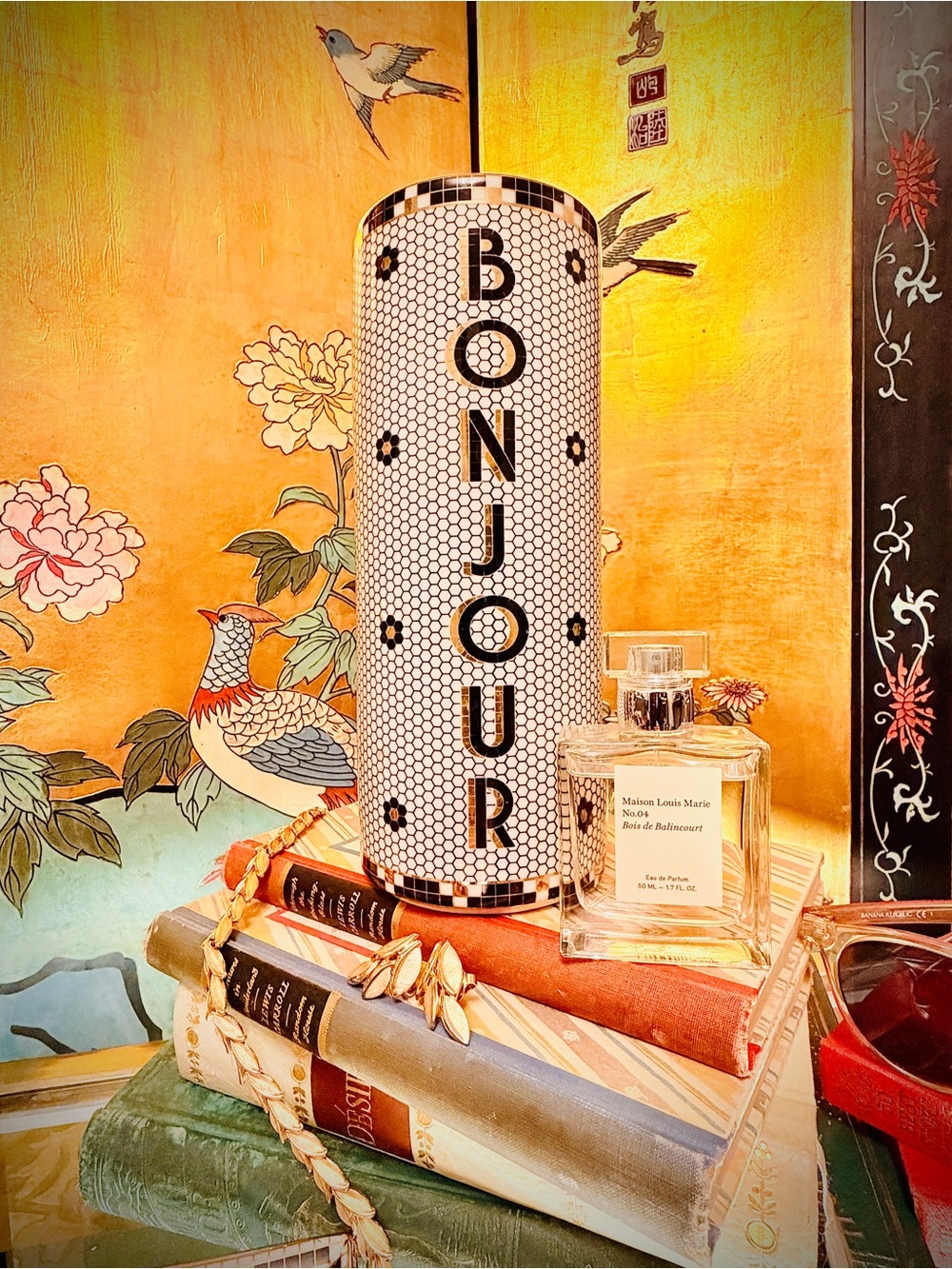 ♥️ Anthropologie RARE Bistro Tile Bonjour Canister, NO LID